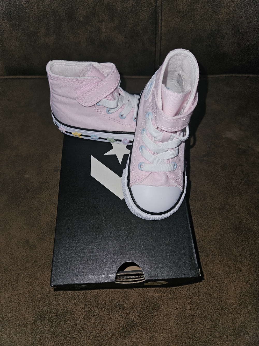 Converse Baby Pink High-Top Canvas Sneakers with Flower Accent